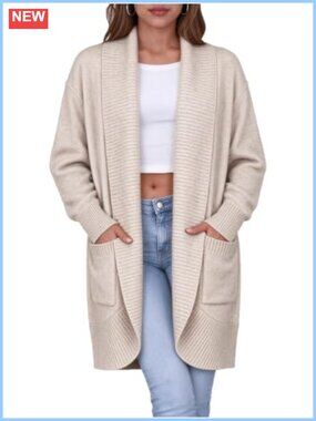 Chunky Knit Open Front Long Cardigan Sweater with Pockets